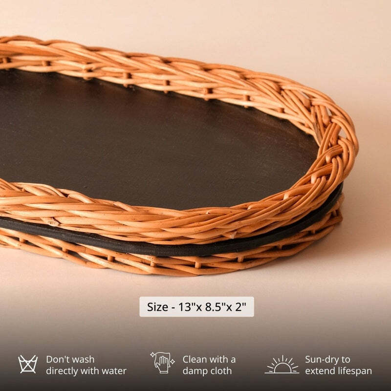 Wicker & Wood Serving Tray - Image 7